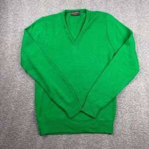 Vintage Continental Green V-Neck Sweater Mens Medium‎ ILGWU Union Made USA Knit